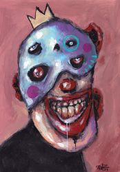 Mr. King. Zombie painting original art, Mutant Horror Dark art creepy Contemporary Outsider Art. Acrylic, paper