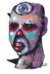 MR. GOLOVA S GLAZOM. Zombie painting original art, Horror Dark art creepy Contemporary Outsider Art. Acrylic, paper
