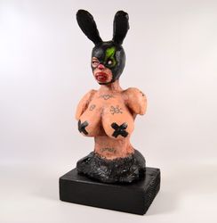Mrs. Zombie Krolik. Hand made Sculpture. Erotic, Nude, Zombie art, Mutant Horror Dark art creepy Outsider Art. Acrylic