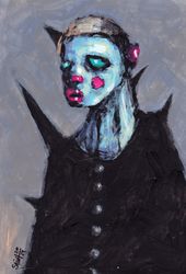 Mr. Sinii. Zombie painting original art, Horror Dark art creepy Contemporary Outsider Art. Acrylic, paper