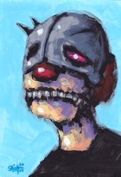 Mr. Iron Maska. Zombie painting original art, Horror Dark art creepy Contemporary Outsider Art. Acrylic, paper
