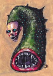 Mr. Piyavka. Zombie painting original art, Horror Dark art creepy Contemporary Outsider Art. Acrylic, paper