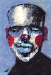 Mr. Frank. Zombie painting original art, Horror Dark art creepy Contemporary Outsider Art. Acrylic, paper