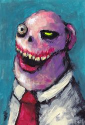 Mr. Ofisnii. Zombie painting original art, Horror Dark art creepy Contemporary Outsider Art. Acrylic, paper