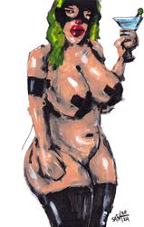Mrs. Kokteil. Nude Erotic NSFW Zombie painting original art, Horror Dark art creepy Art. Acrylic, paper