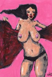 Mrs. Surpriz. Nude Erotic NSFW Zombie painting original art, Horror Dark art creepy Art. Acrylic, paper