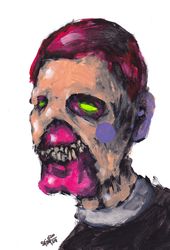 Mr. Kozha Face. Zombie painting original art, Horror Dark art creepy Contemporary Outsider Art. Acrylic, paper