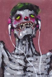 Mr. Meloman. Zombie painting original art, Horror Dark art creepy Contemporary Outsider Art. Acrylic, paper