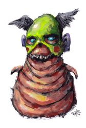 Mr. Kapitan Green. Zombie painting original art, Horror Dark art creepy Contemporary Outsider Art. Acrylic, paper