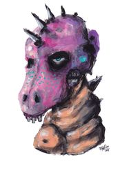 Mr. Unicorn. Zombie painting original art, Horror Dark art creepy Contemporary Outsider Art. Acrylic, paper