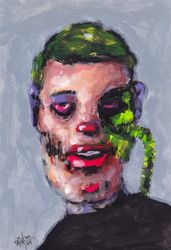 Mr. Himik. Zombie painting original art, Horror Dark art creepy Contemporary Outsider Art. Acrylic, paper