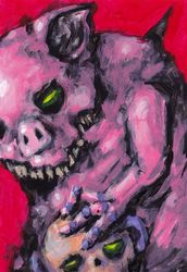 Mr. Svinka. Zombie painting original art, Horror Dark art creepy Contemporary Outsider Art. Acrylic, paper