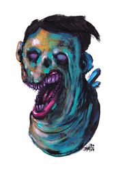 Mr. Vodianoy. Zombie painting original art, Horror Dark art creepy Contemporary Outsider Art. Acrylic, paper