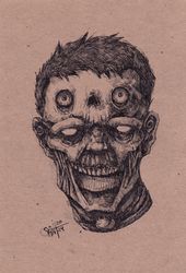 Mr. Dve golovi ink. Zombie painting original art, Horror Dark art creepy Contemporary Outsider Art. Acrylic, paper