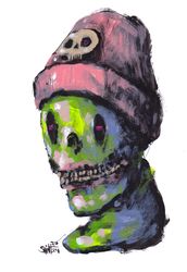 Mr. Rozovo Wapka. Zombie painting original art, Horror Dark art creepy Contemporary Outsider Art. Acrylic, paper
