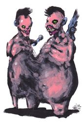 Mr. Interview. Zombie painting original art, Horror Dark art creepy Contemporary Outsider Art. Acrylic, paper