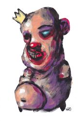 Mr. Puzikorona. Zombie painting original art, Horror Dark art creepy Contemporary Outsider Art. Acrylic, paper