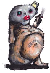 Mr. Sigarkapuz. Zombie painting original art, Horror Dark art creepy Contemporary Outsider Art. Acrylic, paper