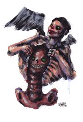 Mr. Kishka. Zombie painting original art, Horror Dark art creepy Contemporary Outsider Art. Acrylic, paper