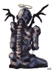 Mr. Pozvonki. Zombie painting original art, Horror Dark art creepy Contemporary Outsider Art. Acrylic, paper