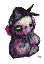 Mr. Opuholi. Zombie painting original art, Horror Dark art creepy Contemporary Outsider Art. Acrylic, paper