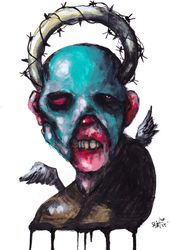 Mr. Nimb. Zombie painting original art, Horror Dark art creepy Contemporary Outsider Art. Acrylic, paper