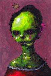Mr. Green Prince. Zombie painting original art, Horror Dark art creepy Contemporary Outsider Art. Acrylic, paper