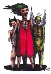 Mrs. Zombo and friends. Nude Erotic NSFW Zombie painting original art, Horror Dark art creepy Art. Acrylic, paper