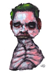 Mr. Pinkozomb. Zombie painting original art, Horror Dark art creepy Contemporary Outsider Art. Acrylic, paper