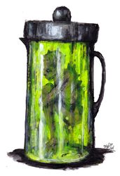Mr. Green Tea. Zombie painting original art, Horror Dark art creepy Contemporary Outsider Art. Acrylic, paper