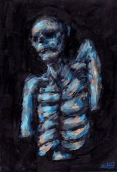 Mr. Blue Sleeper. Zombie painting original art, Horror Dark art creepy Contemporary Outsider Art. Acrylic, paper