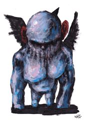 Mr. Blue Kong. Zombie painting original art, Horror Dark art creepy Contemporary Outsider Art. Acrylic, paper