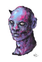 Mr. Orkin. Zombie painting original art, Horror Dark art creepy Contemporary Outsider Art. Acrylic, paper