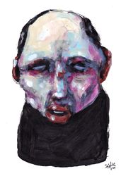 Mr. Prison. Zombie painting original art, Horror Dark art creepy Contemporary Outsider Art. Acrylic, paper