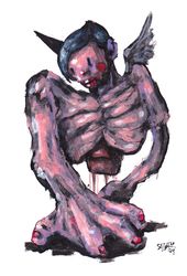Mr. Opuhol Ruka. Zombie painting original art, Horror Dark art creepy Contemporary Outsider Art. Acrylic, paper