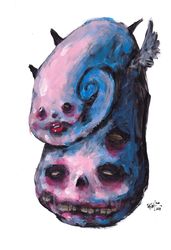 Mr. Ulitochka. Zombie painting original art, Horror Dark art creepy Contemporary Outsider Art. Acrylic, paper