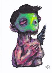 Mr. Green Krasavchik. Zombie painting original art, Horror Dark art creepy Contemporary Outsider Art. Acrylic, paper