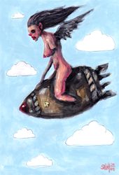 Mrs. AngelBomb. Nude Erotic NSFW Zombie painting original art, Horror Dark art creepy Art. Acrylic, paper