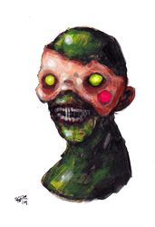 Mr. Mutant turtle. Zombie painting original art, Horror Dark art creepy Contemporary Outsider Art. Acrylic, paper