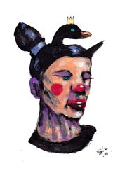 Mrs. Black swan. Zombie painting original art, Horror Dark art creepy Contemporary Outsider Art. Acrylic, paper