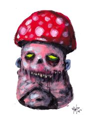 Mr. Mushroom. Zombie painting original art, Horror Dark art creepy Contemporary Outsider Art. Acrylic, paper