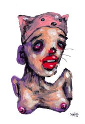 Mrs. Hudokot. Nude Erotic NSFW Zombie painting original art, Horror Dark art creepy Art. Acrylic, paper