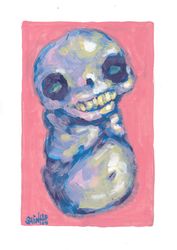 Mr. Without black Skull. Zombie painting original art, Horror Dark art creepy Contemporary Outsider Art. Acrylic, paper