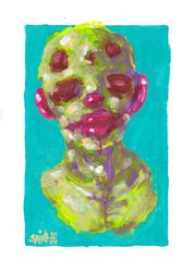 Mr. Without black Zombie. Zombie painting original art, Horror Dark art creepy Contemporary Outsider Art. Acrylic, paper