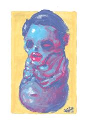 Mr. Without black Palci. Zombie painting original art, Horror Dark art creepy Contemporary Outsider Art. Acrylic, paper