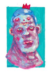 Mr. Without black Korona. Zombie painting original art, Horror Dark art creepy Contemporary Outsider Art. Acrylic, paper