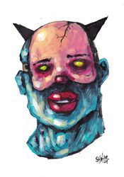 Mr. Small maska. Zombie painting original art, Horror Dark art creepy Contemporary Outsider Art. Acrylic, paper