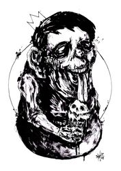 Mr. Ice skull cream. Zombie painting original art, Horror Dark art creepy Contemporary Outsider Art. Acrylic, paper