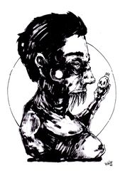 Mr. Zubastik. Zombie painting original art, Horror Dark art creepy Contemporary Outsider Art. Acrylic, paper
