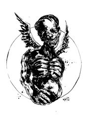Mr. Black angel. Zombie painting original art, Horror Dark art creepy Contemporary Outsider Art. Acrylic, paper